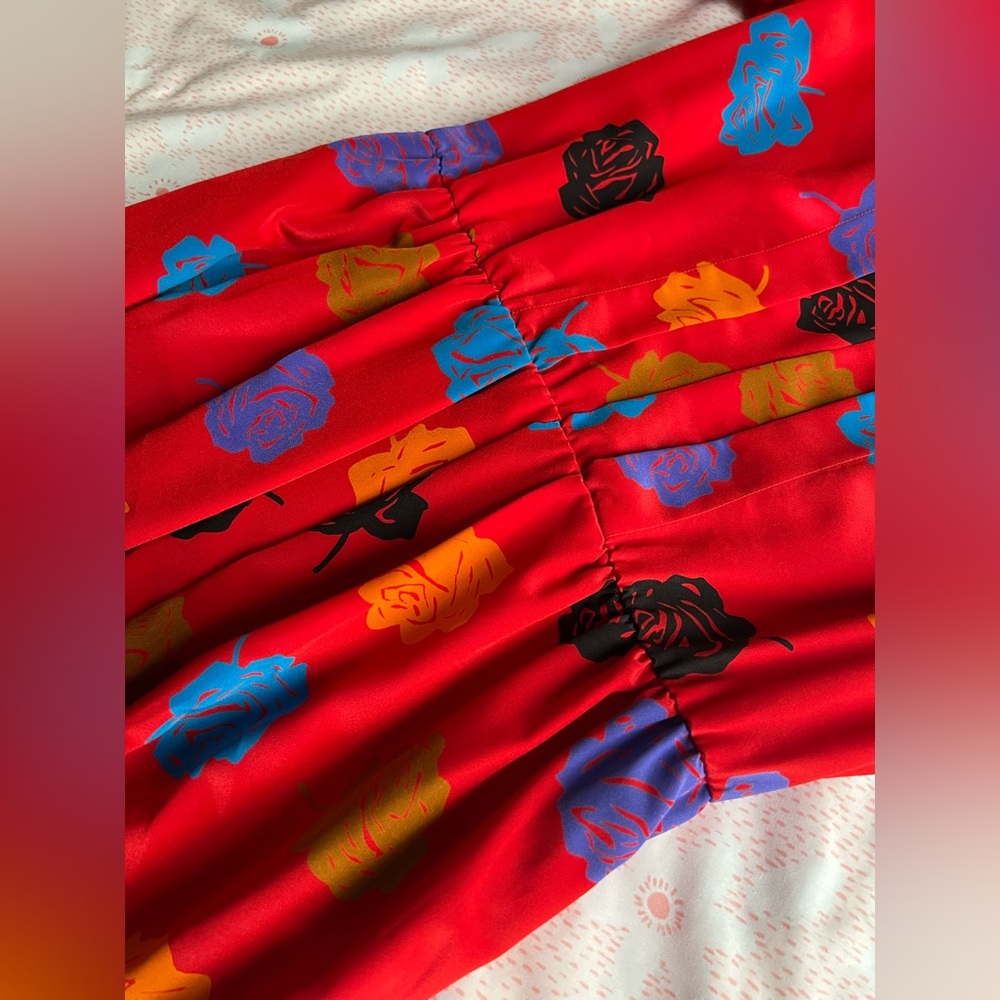 VINTAGE 1980s Albert Nipon Red Dress with Multicolor Floral Pattern Size 4 Korea - Picture 8 of 13